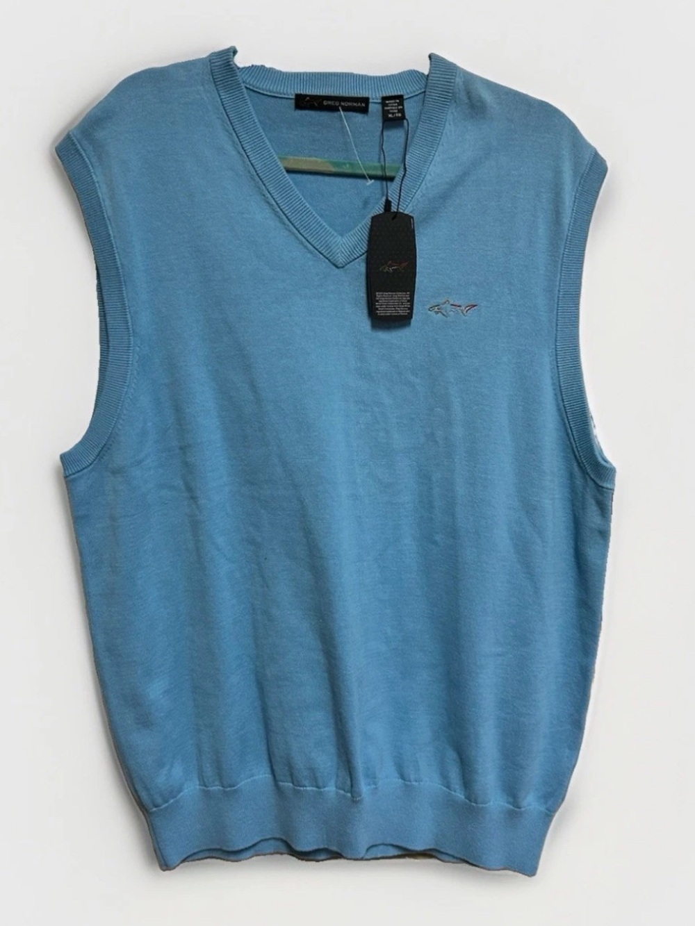 Greg Norman Sweater Vest Mens Size XL Soft Blue Cotton Knit V-Neck Golf NWT